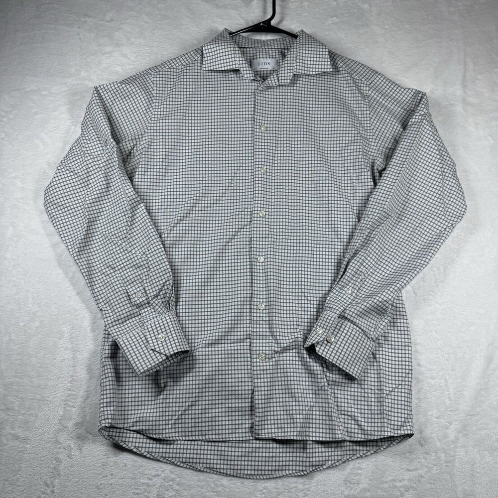 Eton Shirt Men 16.5/42 White Check‎ Contemporary Casual Office Classic Button Up